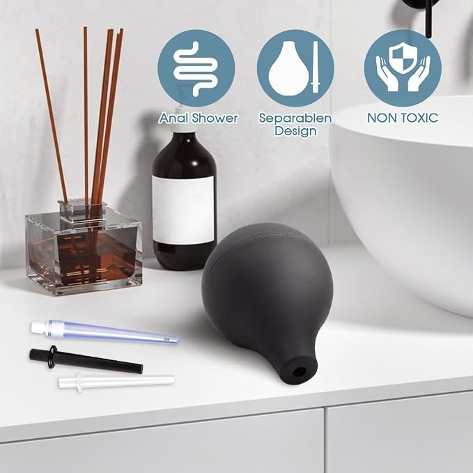 Anal Douche Enema Bulb Kit for Men & Women, 7.9oz Silicone Colon Cleansing Kit with 5 Comfortable Nozzles