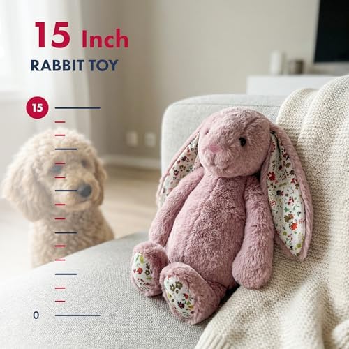 Pet Lou 15 Inch Rabbit Squeaky Dog Toy, Super Soft Durable Plush Dog Toy with Multi-Squeakers, Interactive Dog Toy for Dogs, Mauve