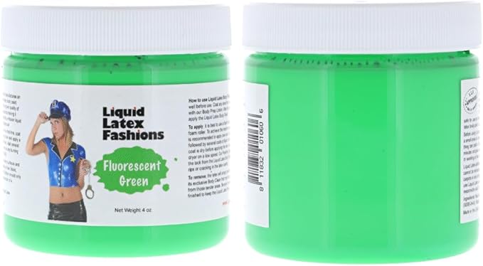 Fluorescent Green 4 Oz - Liquid Latex Black Light UV, Bright Green Cosplay Halloween, Alien Latex Face and Body Paint for Adults and Kids