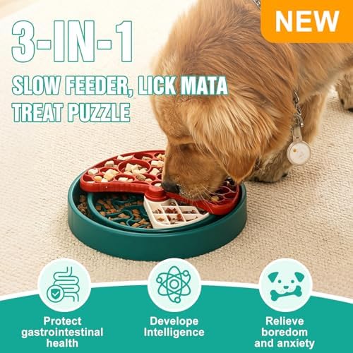 3-Level Slow Feeder Dog Bowl, Interactive Puzzel Toy & Lick Mat