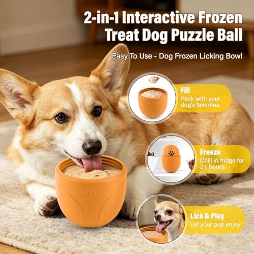 Frozen Treat Dog Toy BPA Free Silicone Dogs Slow Feeder Lick Ball, Orange