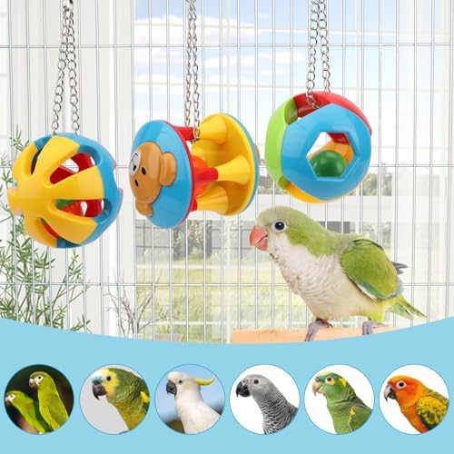 Hypeety Parrot Ball Toy Plastic Colorful Bird Chew Ball with Bells for Cage