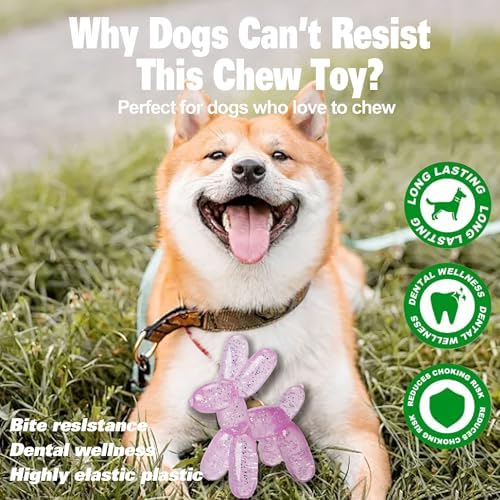 Durable Dog Chew Toy – Balloon Dog Shape, 4.72” for Small & Medium Dogs, Tough Plastic, Interactive Chew Toy for Boredom & Dental Health（Pink）