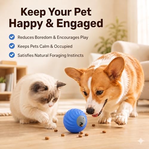 Automatic Rolling Treat Dispensing Pet Ball, Interactive Leaking Food Pet Toy, Dual Mode Rechargeable Puzzle Feeder for Small Medium Dogs & Indoor Cats（2.83In,0.36lb,Blue）