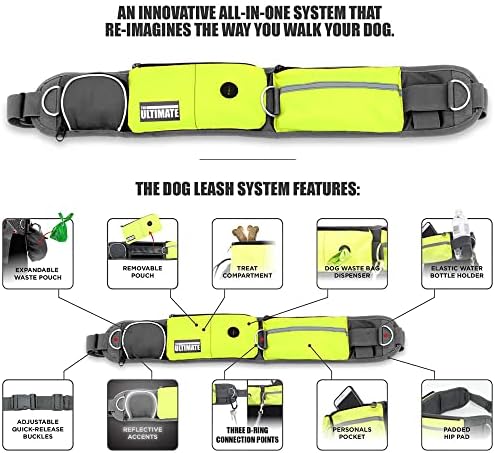 TAKSIN The Ultimate Hands Free Two Dogs Double Leash System for Walking Running Hiking Training, Reflective Bungee Leash, Treat Holder, Poop Bag Dispenser for Small Medium Large Dogs (Yellow Pack)