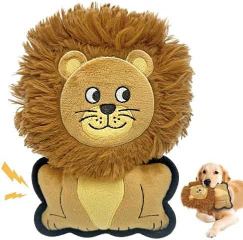 9.45 Inch Yellow Lion Squeaky Plush Dog Toy, Durable Chew Toy for Puppy Teething, Interactive Fetch Toy for Small Medium Large Dogs