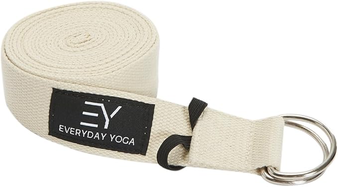Everyday Yoga Strap with Metal D-Ring - Durable Stretching Strap for Yoga, Pilates, Flexibility & Physical Therapy (6ft, 8ft, 10ft)