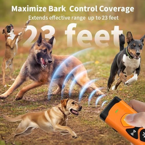 Ultrasonic Dog Bark Deterrent Device – 3X Emitter Rechargeable Anti-Bark Control (25ft Range) with Auto Mode & LED Flashlight, Orange