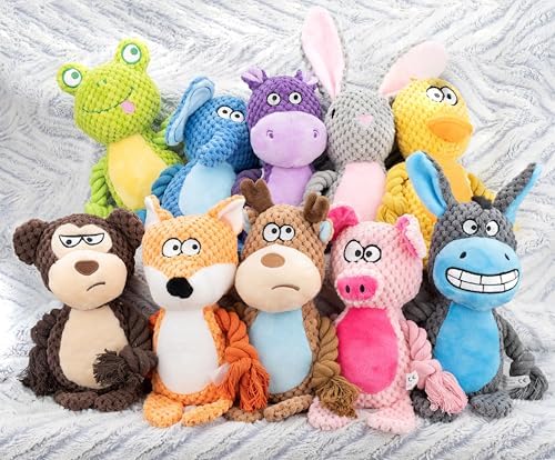 Squeaky Dog Toy Chew Plush Stuffed with Cotton Rope Crinkle Paper Soft Interactive Durable for Small Medium Large Dogs Puppy Pet Brown Monkey