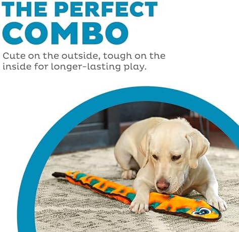 Outward Hound Durablez X-Large Snake Stuffing-Free Squeaky Plush Dog Toy for Puppies & Dogs - Interactive, Soft Yet Tough, No Mess, Jumbo Squeaker, Long-Lasting Play, 40 inch, Orange