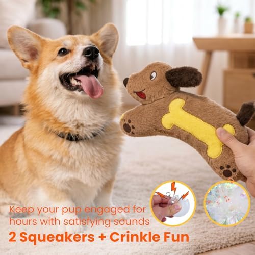 HGB Tough Squeaky Dog Toy for Medium Large Dogs | Large Crinkle Paper, Stuffed with 2 Sqeuakers for Puppy Teething, Chewing & Interactive Play