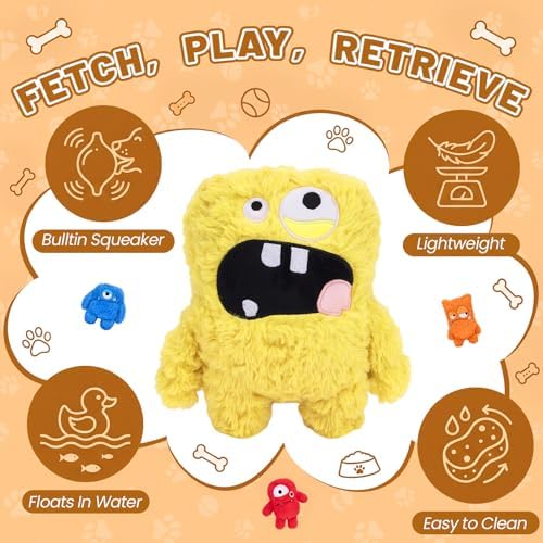 Junkin 4 Pack Dog Squeaky Toys, Crinkle Stuffed Dogs Toy, Funny Style