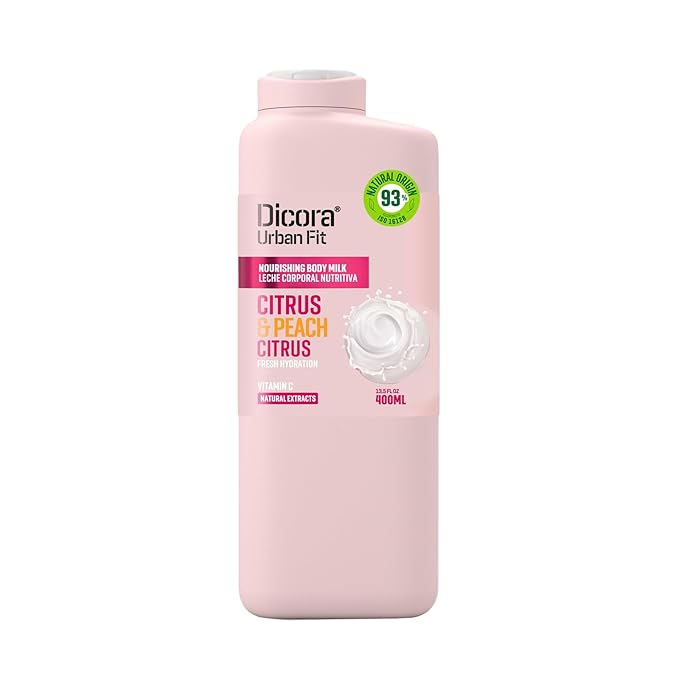 Dicora Urban Fit Nourishing Body Milk - Moisturizing Body Cream with Vitamin C - Natural Lotion For Extremely Dry Skin - Citrus and Peach - 13.5 oz