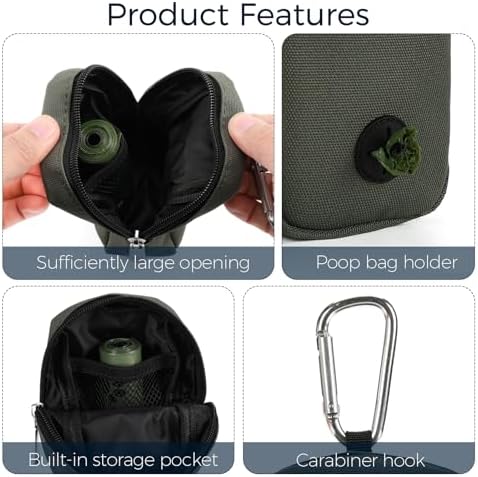 Dog Treat Pouch for Training, Portable Dog Walking Bag Built in Poop Dispenser, Pocket Sized Pet Pouches, Doggie Puppy Snack Rewards Bag,Treat Carrier Holder with Clip (Army Green)