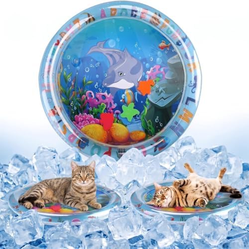 2 Pieces Upgraded Thickened Cat Water Mat,Water Sensory Play Mat with Fish