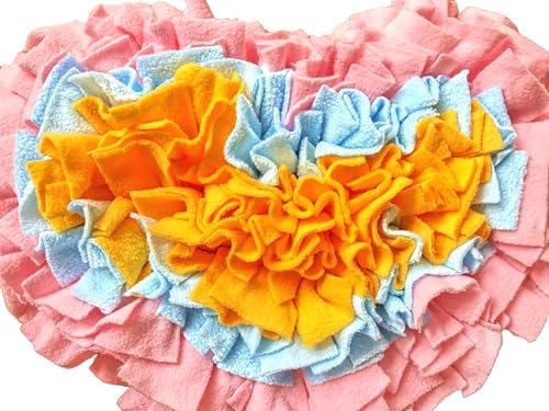 Pet Soft Fleece Snuffle Mat Heart Foraging Mats Dog Rabbit Guinea Pig Interactive Feeding Toy Anti Slip Slow Feeder Treat Dispenser (Pink/Blue/Yellow)