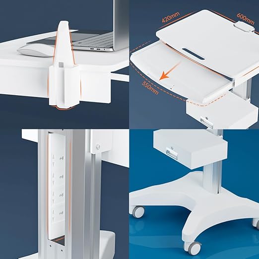 Hospital Medical Trolley Mobile Laptop Pallet Cart with Oral Scanner Holder Height Adjustable Workstation for Dental Clinic Hospital Beauty