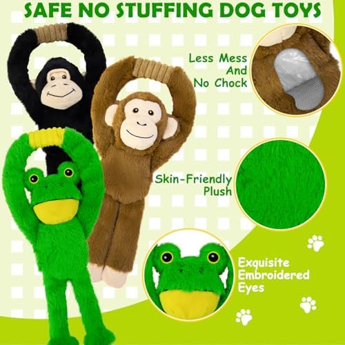 No Stuffing 3-Pack Dog Toys, Squeaky Plush with Crinkle Toy for Medium Pets
