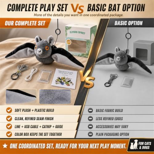Flying Bat Pet Toy for Cats & Dogs, Electric Sound Toy with Hanging Line
