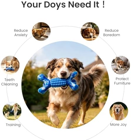 BoYoYo Indestructible Dog Chew Toys for Aggressive Chewers, Tough Dog Toys for Large& Medium Dogs, Dogs Chew Bones Long Lasting to Keep Them Busy, Durable Beef Flavored Toy, Blue