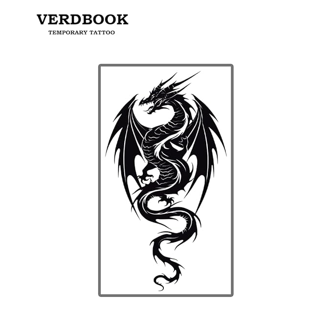 Waterproof Temporary Tattoos: 2-Sheet Tattoo Kit with Realistic Body Stickers, Semi-Permanent Tattoos for Adults Lasting 7-15 Days – Safe for Men & Women, Winged Dragon Pattern