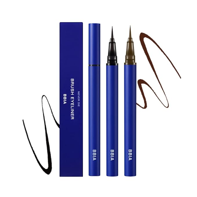 BBIA Never Die Brush Eyeliner - Waterproof & Sweat-proof Liquid Pen Eye Liner No-Skip with Highly Resilient Fine Brush Tip Satin Finish Long-Lasting Quick Dry Vegan Korean Eye Makeup (01 MATTE BLACK)