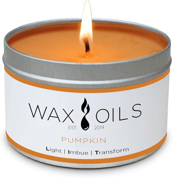 Wax and Oils Soy Wax Aromatherapy Scented Candles (Pumpkin) 8 Ounces. Single