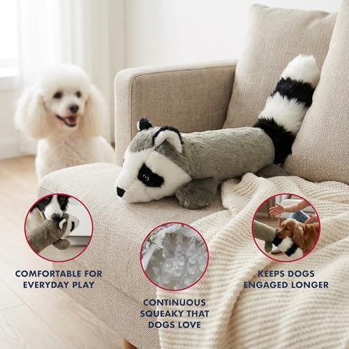 PetLou 01011 EZ Squeakers Dog Chew Toy,11-inch Raccoon