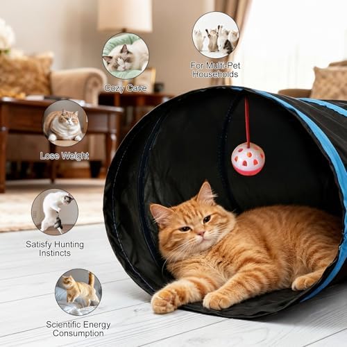 Bemodst Cat Tunnel for Indoor Cats, 5 Way Cat Tubes and Tunnels Collapsible S-Shape Small Animal Tubes Kitty Tunnels Interactive Maze Cat Toy for Kitten Rabbit Ferret - 5 Way