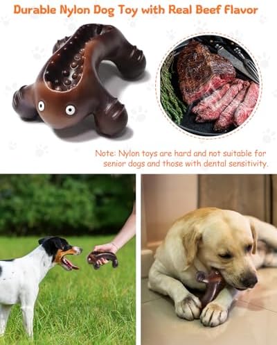 Dog Toys for Aggressive Chewers Large Medium Breed Dogs, Interactive Treat Fillable Enrichment Chew Toy, Indestructible Long Lasting Nylon Teething Bones