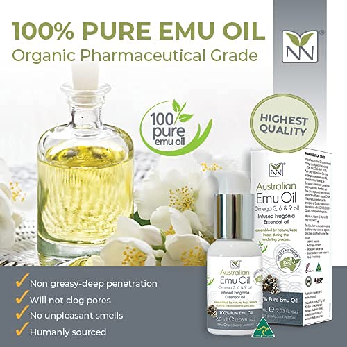 Y Not Natural Pure Emu Oil - Organic Moisture for Face, Body, Hair, Scalp & Nails - Rich in Omega 3-6-9, Vitamins & Essential Minerals - Australian Emu Oil (60ml) 2.03 fl oz - Fragonia