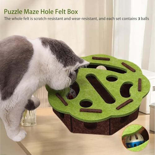 ANIS・KEBBR Interactive Cat Scratch Puzzle Box Felt Maze Enrichment Self Play Toy for Indoor Kittens
