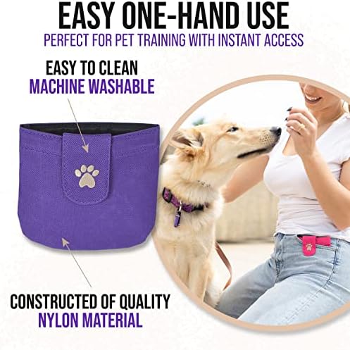 Dog Treat Pouch, Purple Pocket Sized Training Reward Pouch - Lightweight Dog Treat Holder with Magnetic Flap for Stability, Perfect Dog Accessories, Made of Durable Nylon, Machine Washable