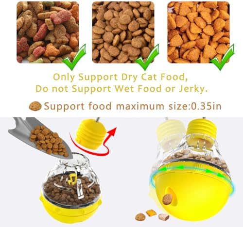 Cat Interactive Toy, Slow Food Dispenser Feeder, Tumbler Design with Teaser Wand & Glowing Ball, Funny Kitten Treats for Indoor Cats Exercise and Boredom Relief (Yellow)