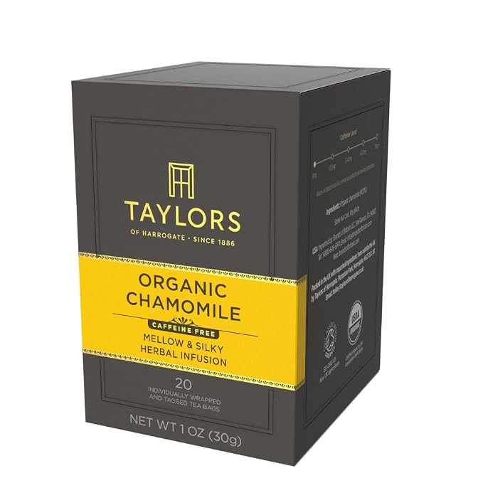 Taylors of Harrogate Organic Chamomile Herbal Tea, Individually Wrapped Bags, 20 Count (Pack of 1), Mellow, Silky & Soft, Caffeine-Free, Enjoy Hot or Iced, 20 Teabags
