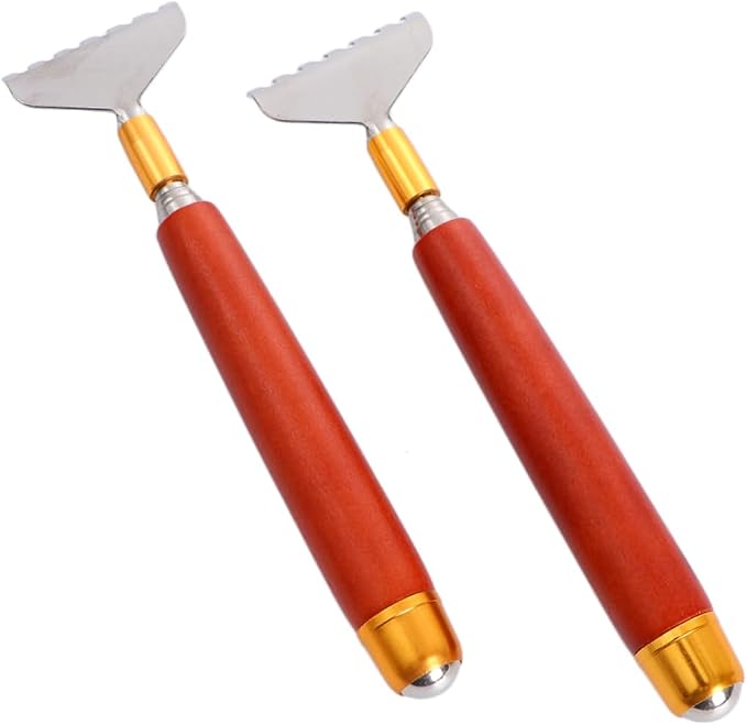 Beavorty 2pcs Flexible Stainless Scratcher Wooden Handle Telescopic Massage Tool for Itch Relief Relaxation Comfortable and Easy to Use