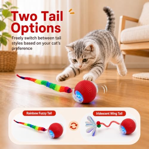 Interactive Cat Toy Ball, Smart Moving Pet Toy for Cats & Dogs | cat toys for indoor cats | speedy tail 2.0 cat toy|cat teaser toy|interactive motion activated cat toys| stimulating cat toys
