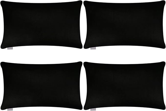Thmyo 4-Pack 100% Cotton Lumbar Comfortable Solid Decorative Throw Pillow Case Rectangle Cushion Cover Sublimation Blank Pillow Covers Christmas DIY Throw Pillowcases for Sofa(12x20inch/30x50cm,Black)