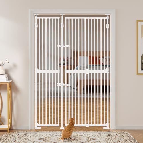 unipaws 75" High Extra Tall Cat Safety Gate, Auto Closing and No Drilling | Fit for 35"-51" Wide and 75"-98" Height Opening, Suitable for Doorway Hallway Stairs, Cat Dog Proof, Indoor Use, White