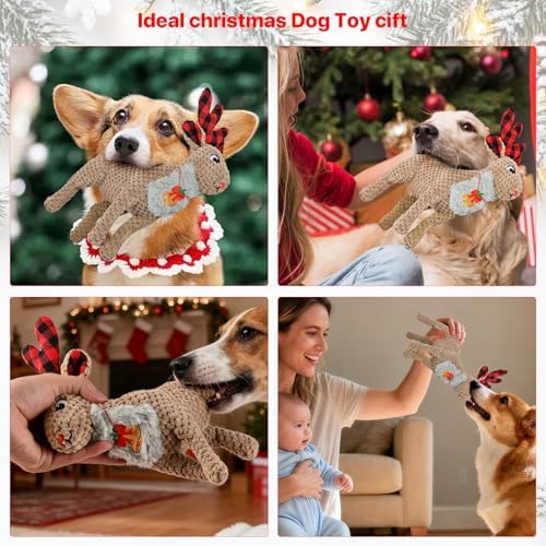 Christmas Dog Toys - Squeaky Plush Stuffed Animals for Puppies & Dogs, Interactive Holiday Pet Toys for Training & Reducing Boredom, Perfect Dog Birthday Gifts for Small, Medium & Large Breeds