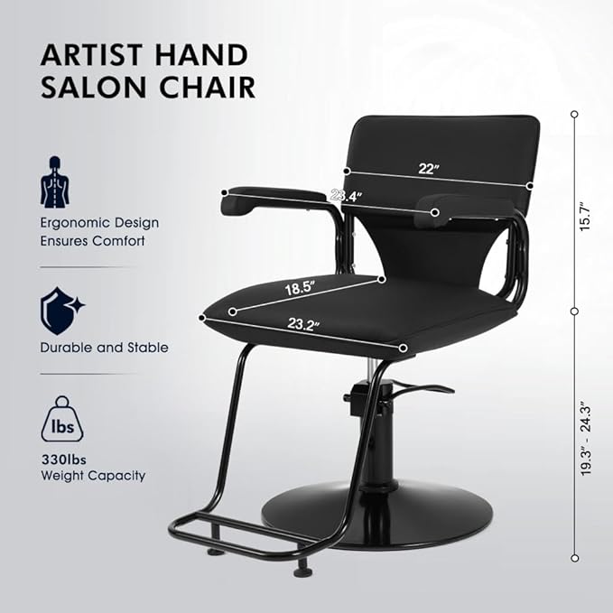 Artist hand Barber Salon Chair for Hair Stylist, Hair Styling Hairdressing Chair with Black Base with Hydraulic Pump 360 Degree Swivel, Beauty Salon Equipment, Max Load 330 LBS
