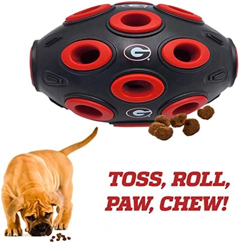 Pets First NCAA Georgia Bulldogs Football Treat Dispensing Toy for Dogs and Cats, Rubber Ball Dog Feeding Toy