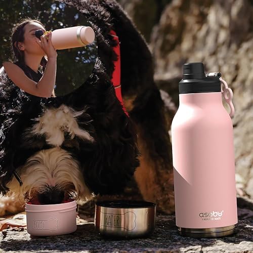 asobu Dog Barky Bottle – Insulated Stainless Steel Water Bottle with 2 Removable Dog Bowls for Food, Treats & Water – Pet-Friendly Travel Bottle for Hiking, Road Trips & Outdoor Adventures