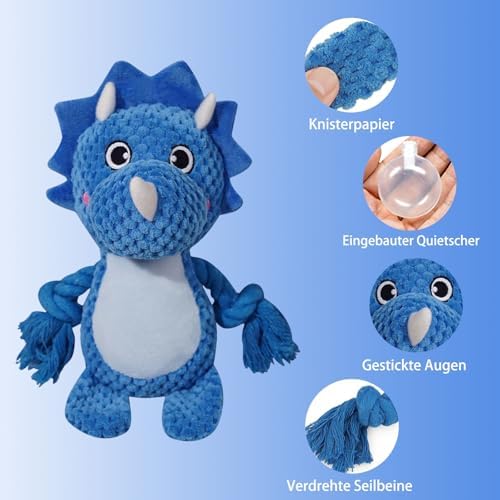 Cute Animals Interactive Dog Squeak Toys, Rope Plush Pet Chew Toys - Blue