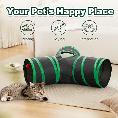 Love's cabin Cat Tunnel for Indoor Cats, 3-Way Collapsible Play Tunnel
