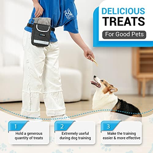 Dog Training Treat Pouch – Treat Bag for Dog Training with Built-in Poop Bag Holder – Waist Dog Training Pouch with Reflective Strips – Waterproof Fanny Pack for Dog Training