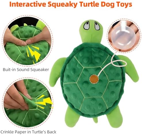 Squeaky Toys for Dogs, 2 Pack Turtle Dog Toy Plush Crinkle Dog Toys to Keep Them Busy, Interactive Squeak Stuffed Pet Chew Toys for Small to Medium Dogs Teething Training Reduce Boredom
