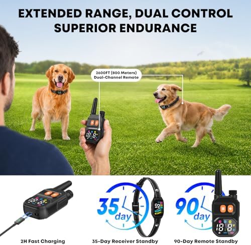 Dog Training Collar with Remote: 2-in-1 Manual & Auto Bark Control, 4 Training Modes, IP67, Rechargeable Shock Collar for Outdoor Walks & Owner Away, 5-26IN Nylon S/M/L Dogs, Phantom Black