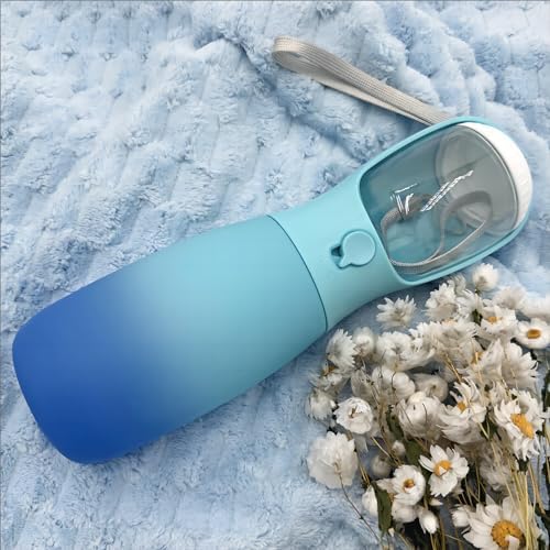 2-in-1 Dog Water Bottle Portable, Food Grade Travel Dog Bowls with Food Container, 19Oz Dog Water Bowl Dispenser, Hiking Essentials, Puppy Stuff Dogs Accessories Girl Boy (Blue)