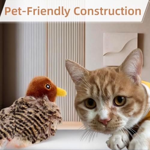 Chirping Bird Cat Toy Set,Automatic Interactive Flying Bird Toy for Cats with Flapping Wings and Realistic Sounds,Simulated Chirping Motion Activated Kitten Play Toy with Feather Tail for Cat Exercise